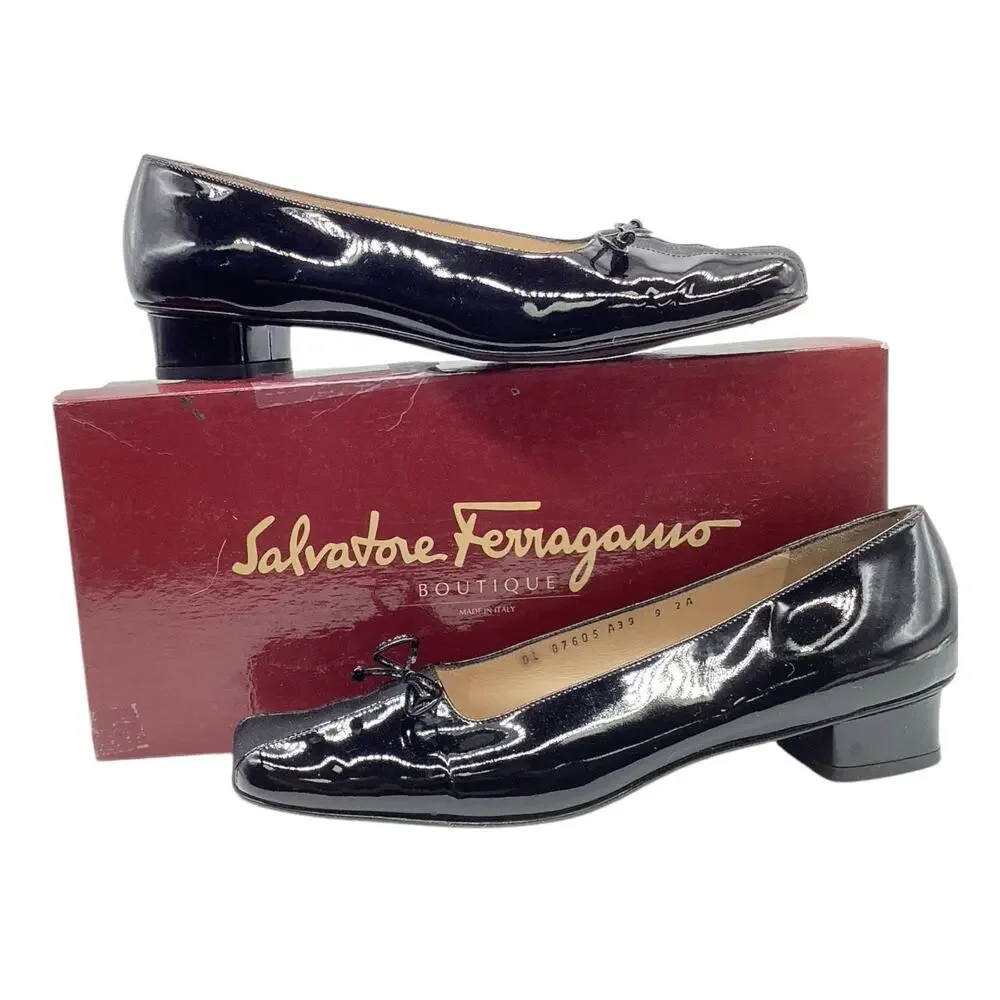 Salvatore Ferragamo Ballet Flats Women’s Size 9 NARROW Black Patent Leather